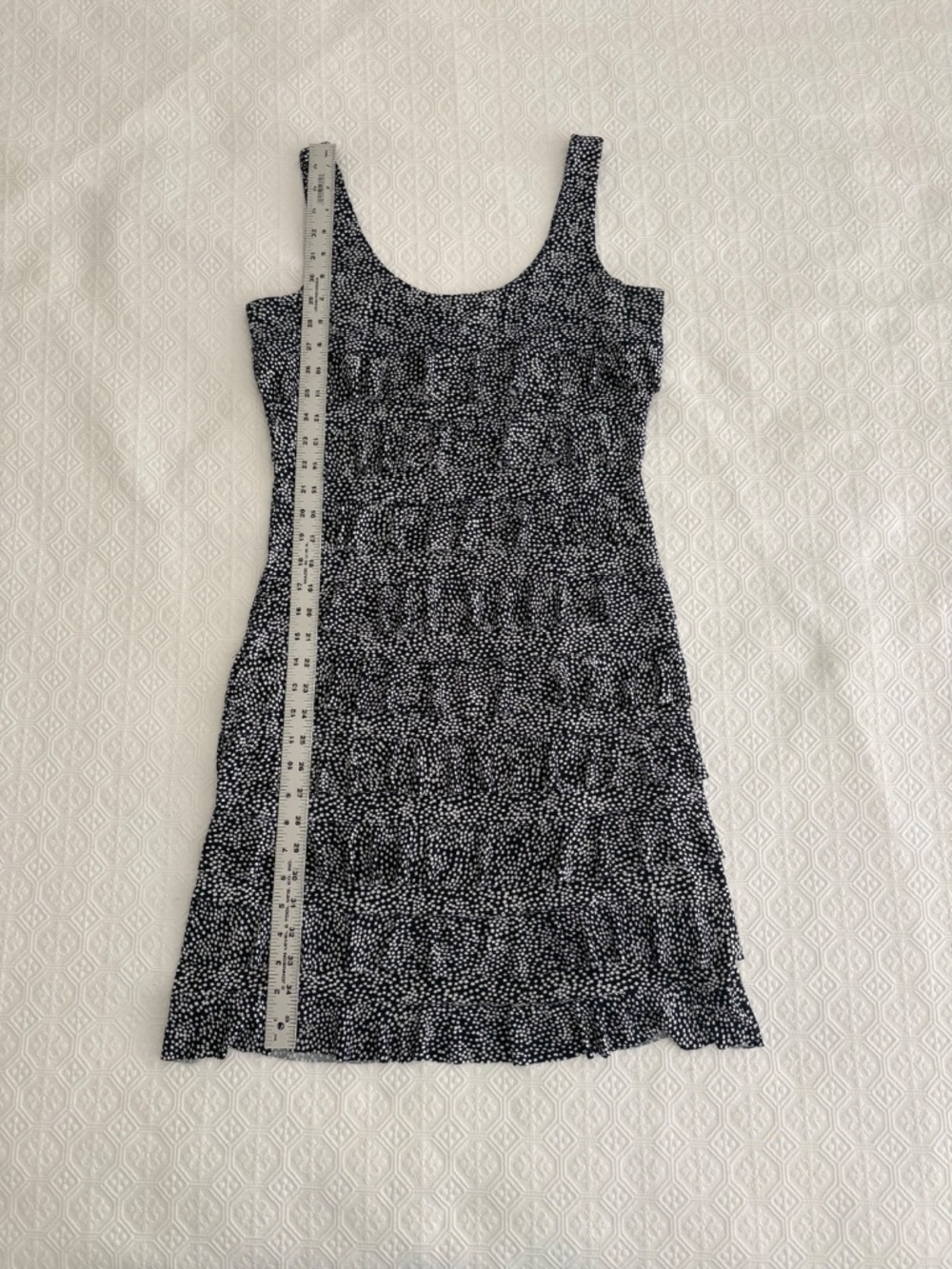 Tango Mango ChaCha Tiered Ruffle Dress NavyWhite Print Size M Travel Knee Length - Picture 7 of 8
